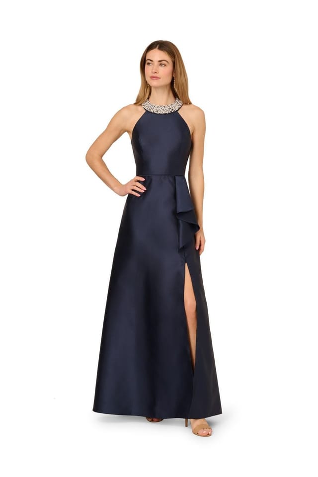Adrianna Papell Adrianna Papell Women's Embellished Mikado Gown in Navy - 2