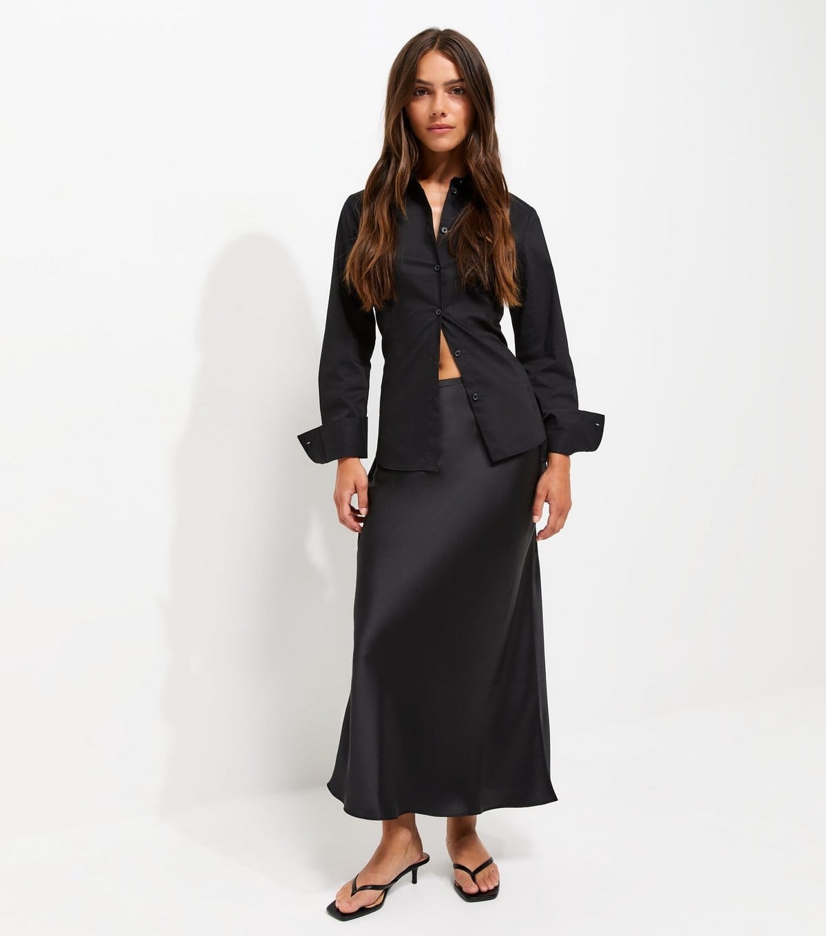 New Look Black Satin Pencil Midi Skirt for Petite Women