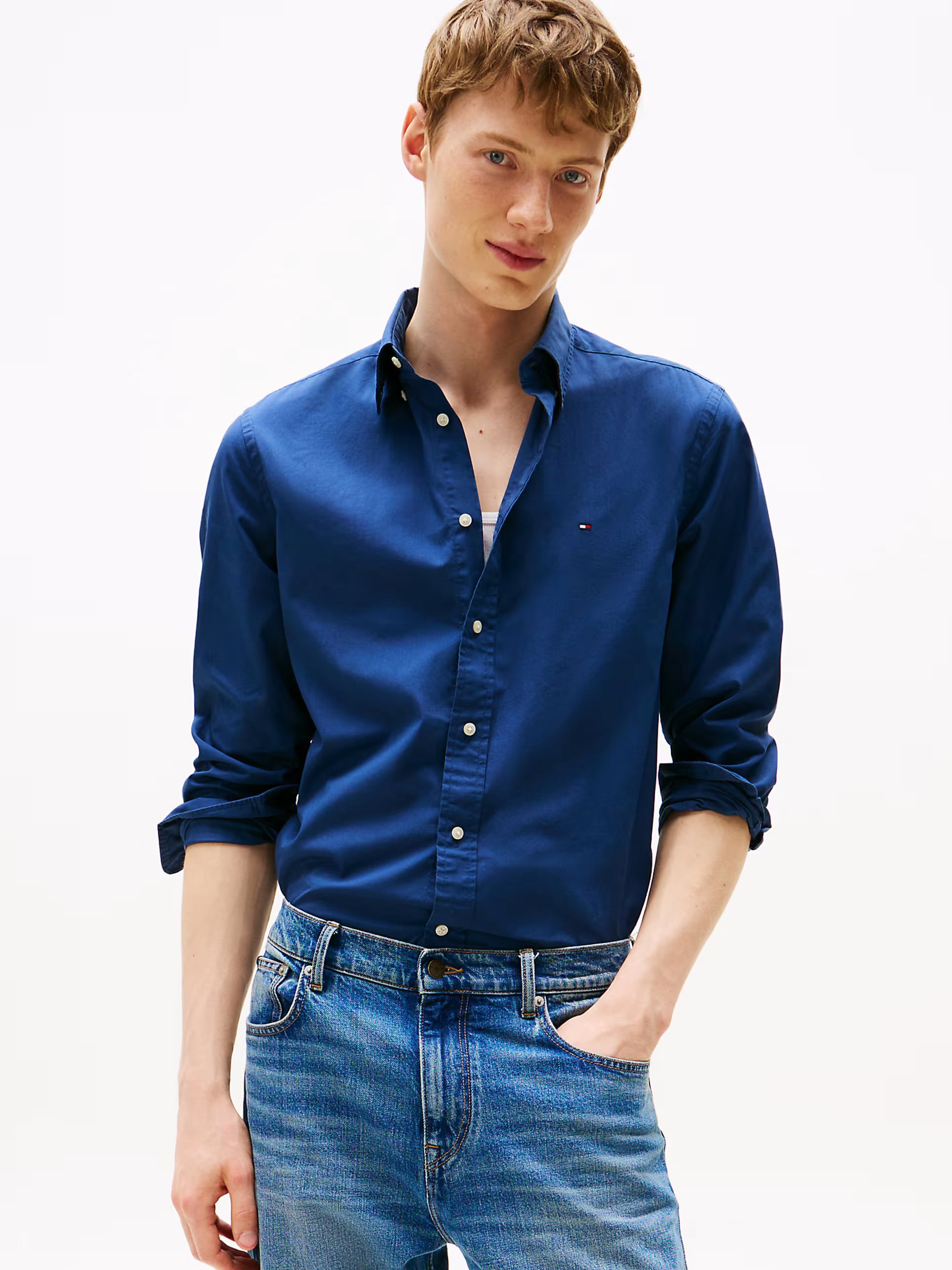 ASOS Tommy Hilfiger Th flex regular fit poplin shirt in dark blue - 1