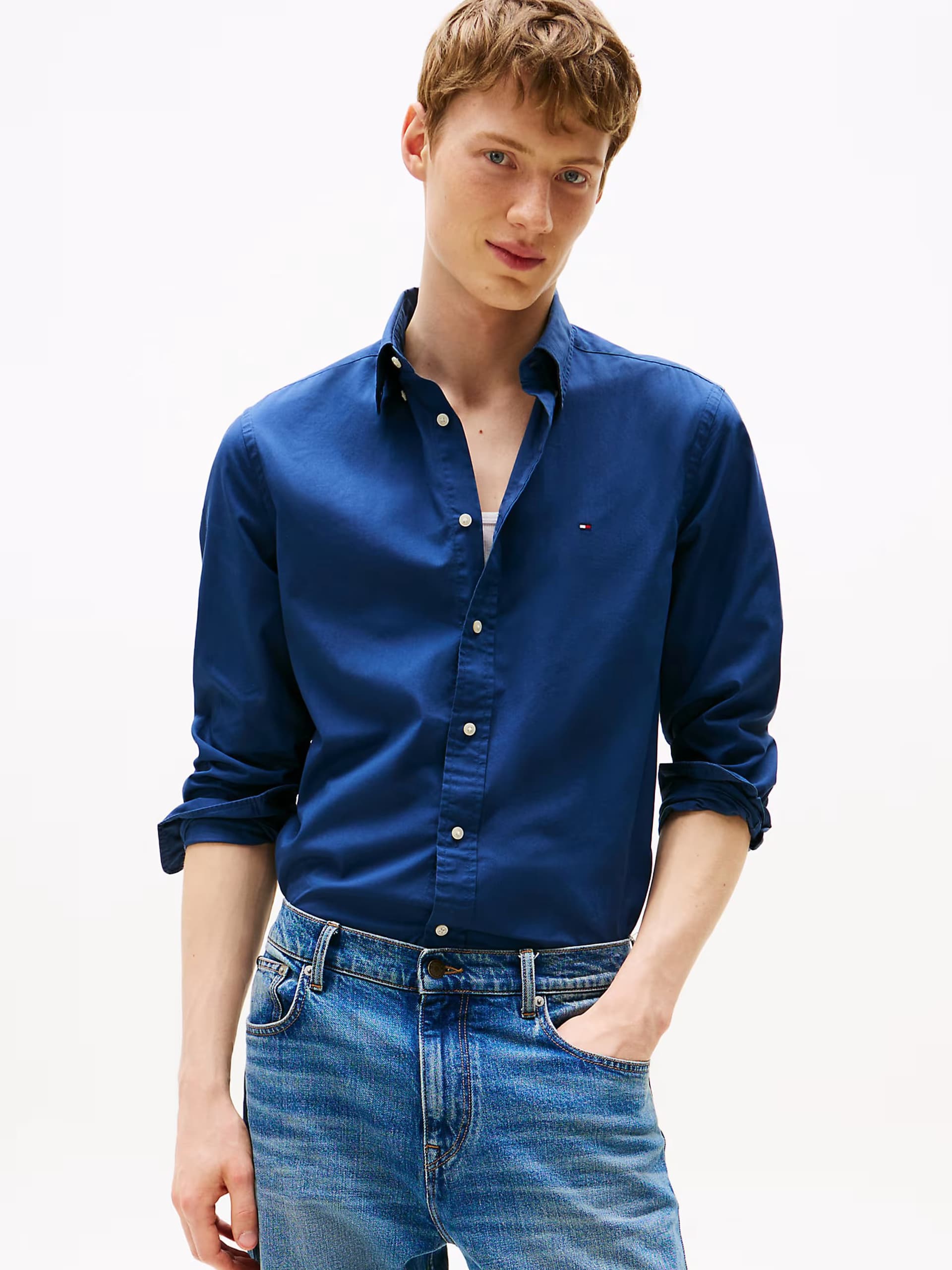 ASOS Tommy Hilfiger Th flex regular fit poplin shirt in dark blue