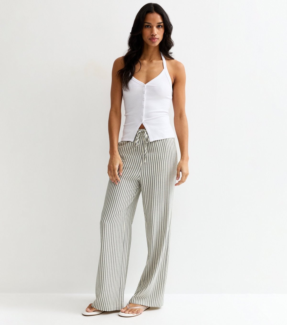 New Look Women's Cream Striped Seersucker Wide Leg Trousers New Look - 2