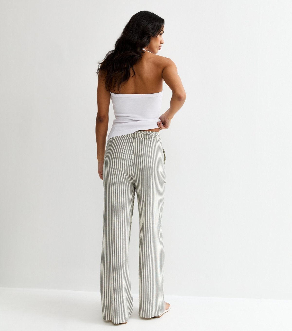 New Look Women's Cream Striped Seersucker Wide Leg Trousers New Look - 4