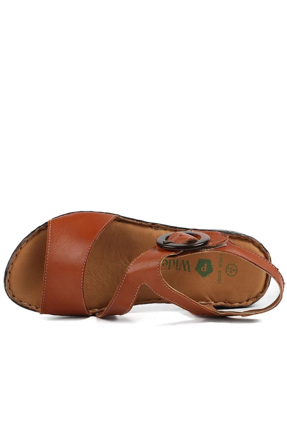 Pavers Pavers Women's Wide Fit Leather Sandals With Buckle Fastening in Tan - 4