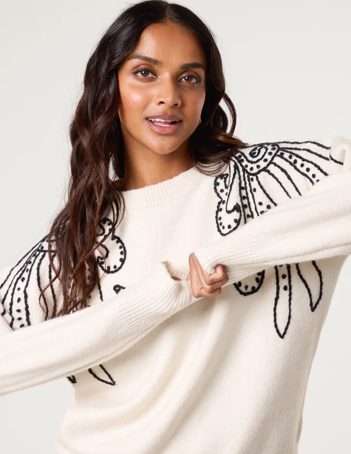 Blue Vanilla Embroidery Shoulder Detailing Jumper