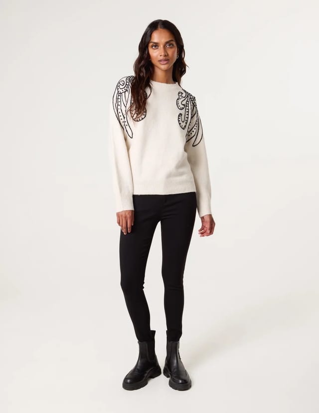 Blue Vanilla Embroidery Shoulder Detailing Jumper - 3