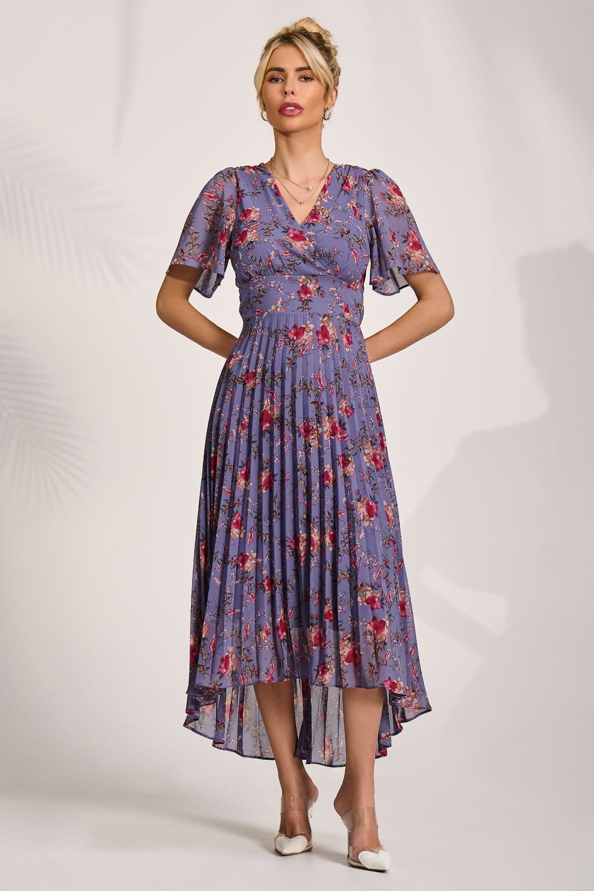 Jolie Moi Jolie Moi Women's Printed Chiffon Pleated Maxi Dress in Purple - 4