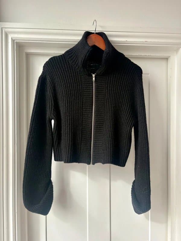 ASOS Design ASOS Design Black Ribbed Zip Up Knit Jumper XS-S Cropped