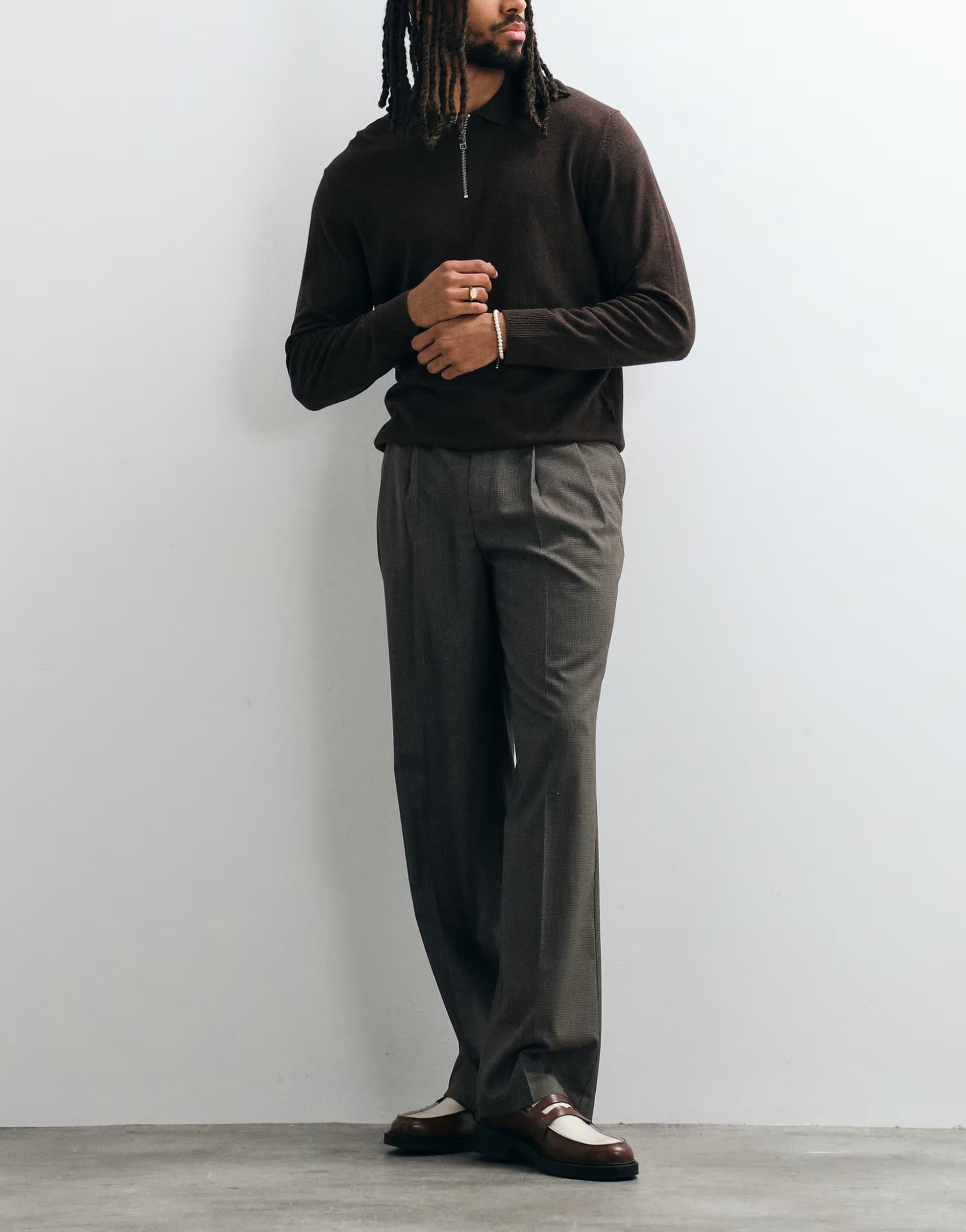 ASOS ASOS DESIGN smart wide leg trousers with double pleats in brown microcheck