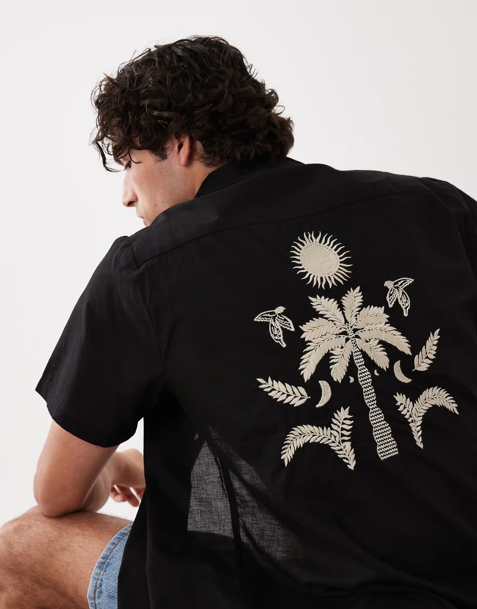ASOS South Beach embroidered back print shirt in black