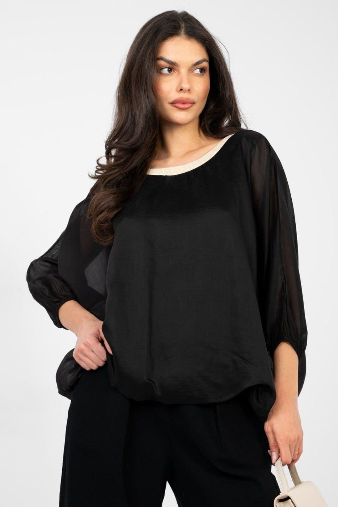 Love Lace Love Lace Black Tencel Polyester Blouse with Lining