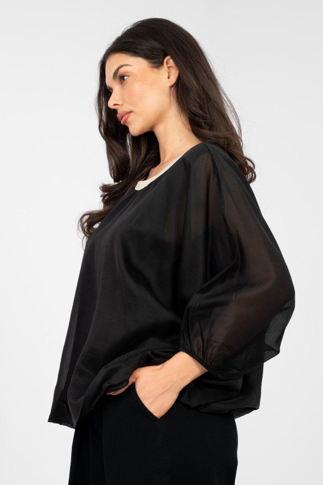 Love Lace Love Lace Women's Elegant Tencel Polyester Blouse with Lining Style 224388 in Black - 4
