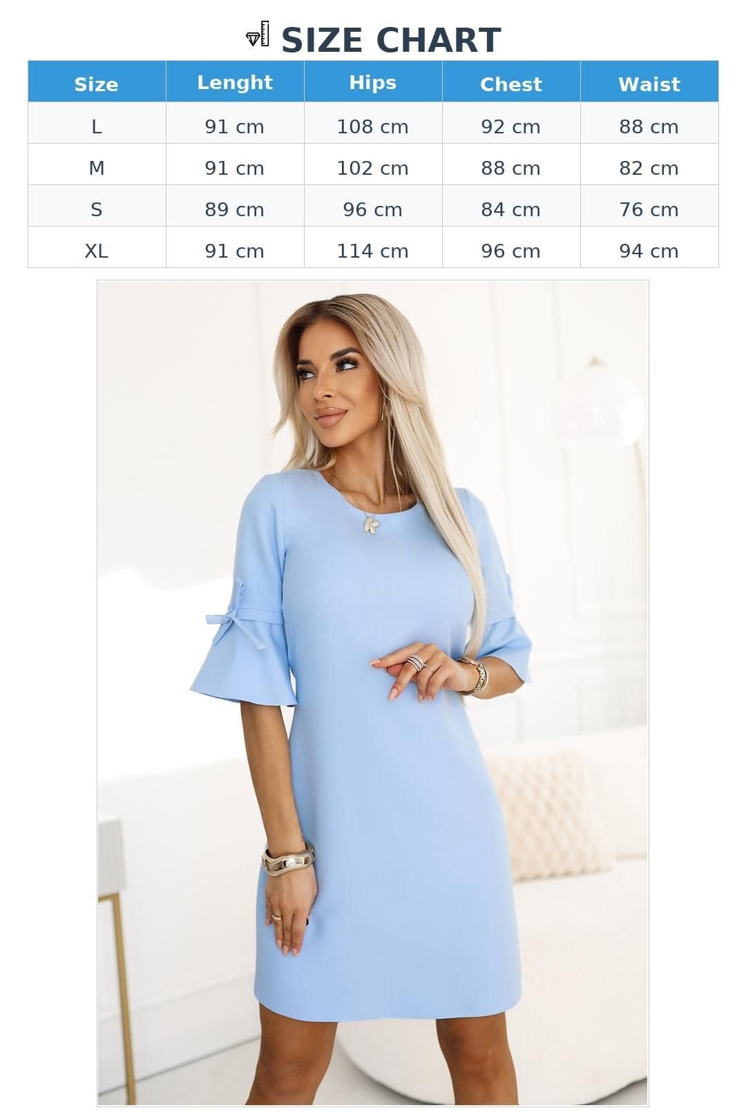 Love Lace Love Lace Women's Trapeze Blue Bow Sleeve Day Dress - 4