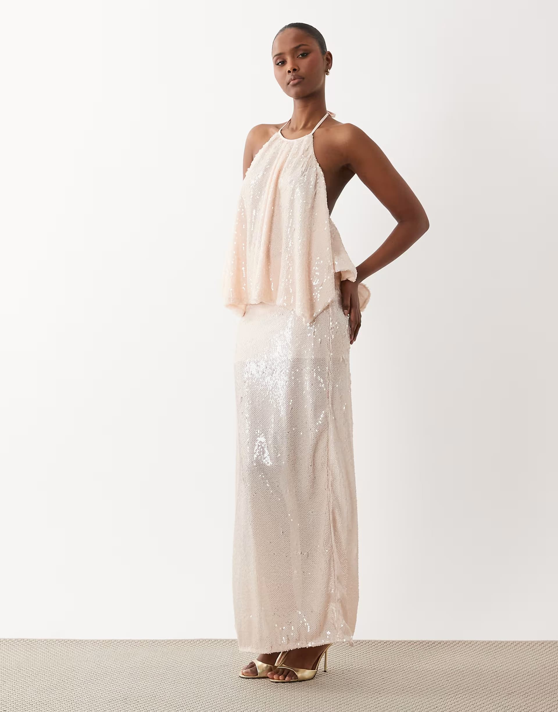 ASOS South Beach sequin maxi skirt in champagne