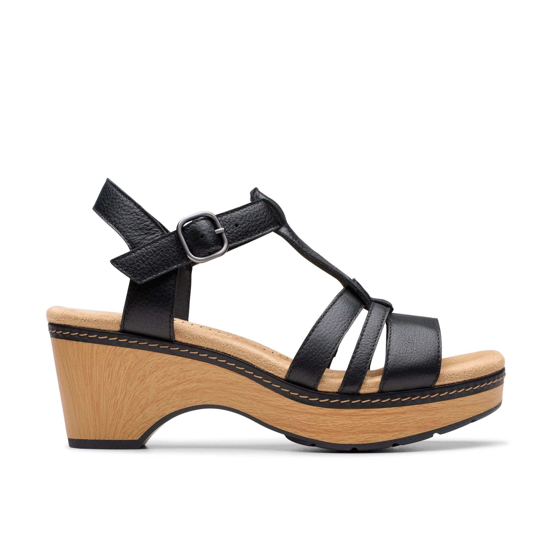 Clarks Clarks Women's Seannah Madi Black Leather Wedge Sandals