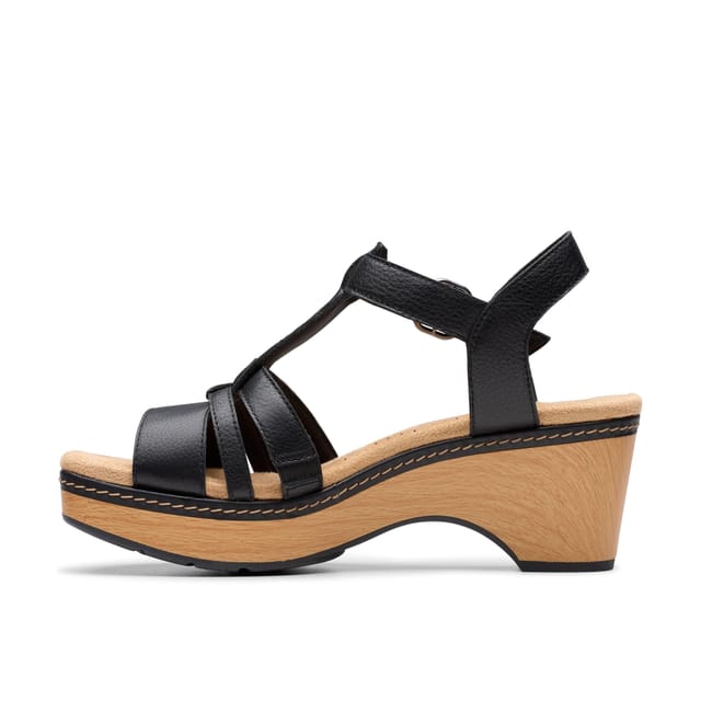 Clarks Clarks Women's Seannah Madi Black Leather Wedge Sandals - 2