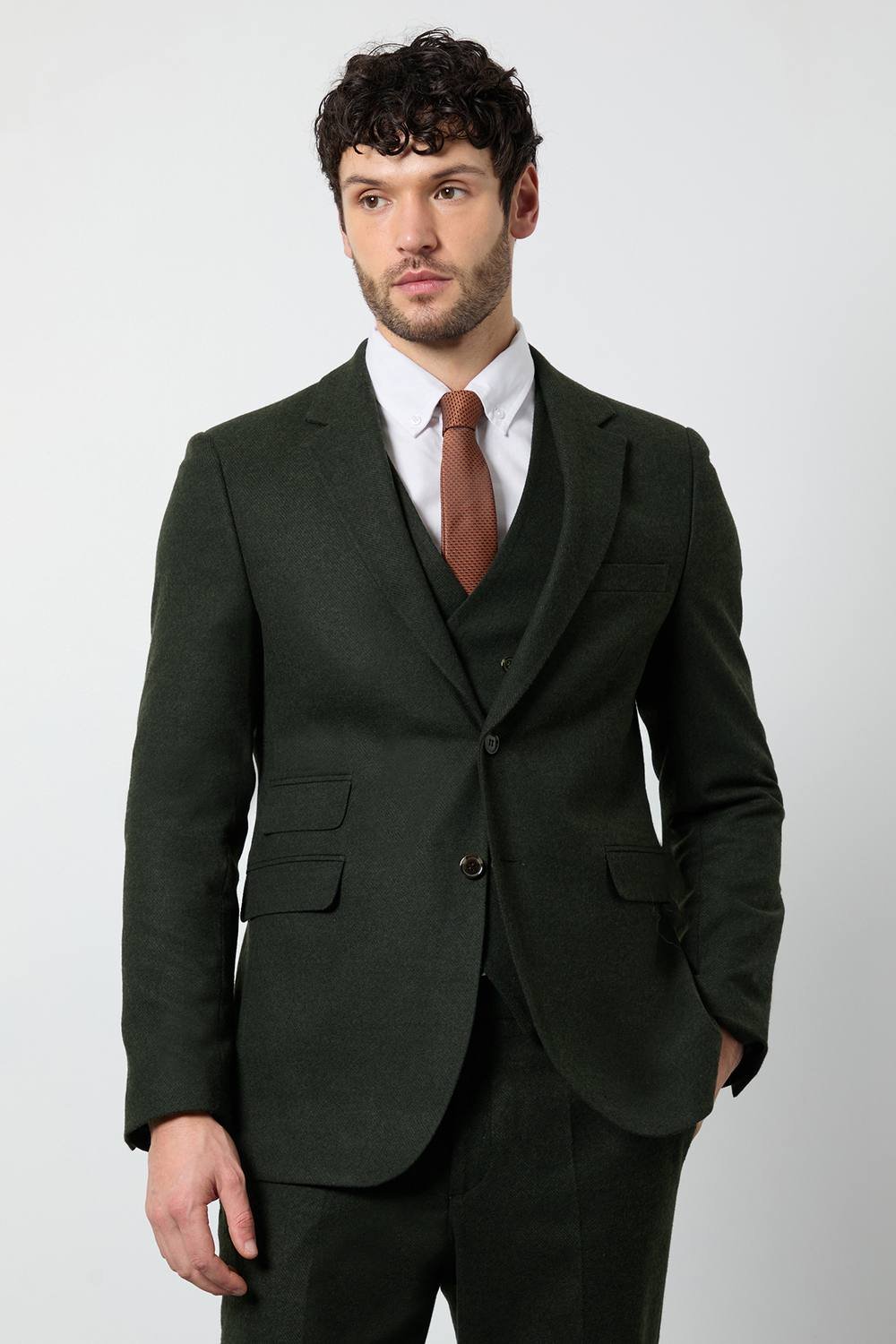 Burton Burton Men's Dark Green Tweed Look Tailored Fit Jacket - 2