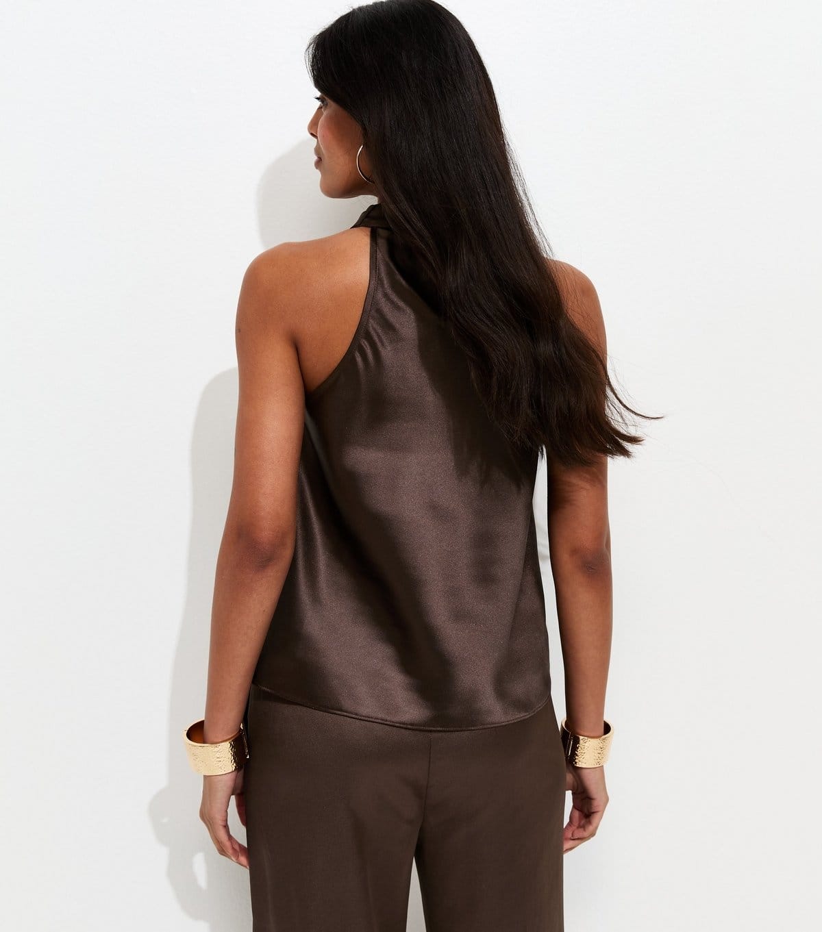 New Look Women's Dark Brown Hardware Detail Satin Cowl Neck Top New Look - 4