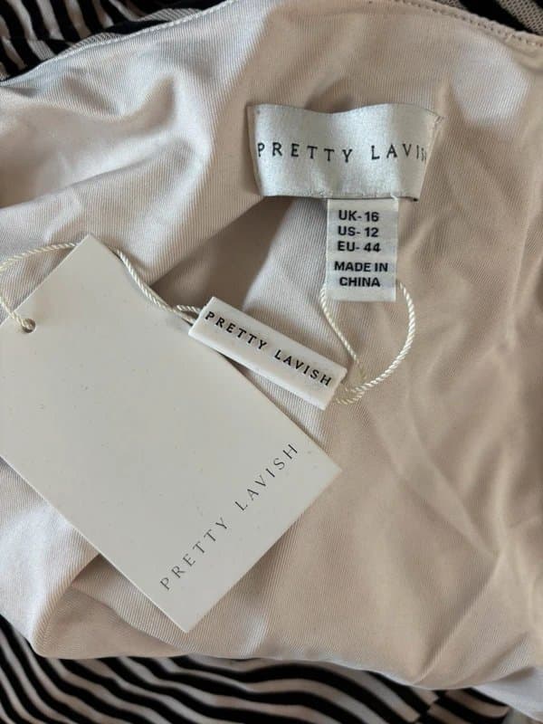 Pretty Lavish UK 16 Pretty Lavish Stripe Asymmetric Ruched Midaxi Dress Stretch Lined Wedding Guest Dress