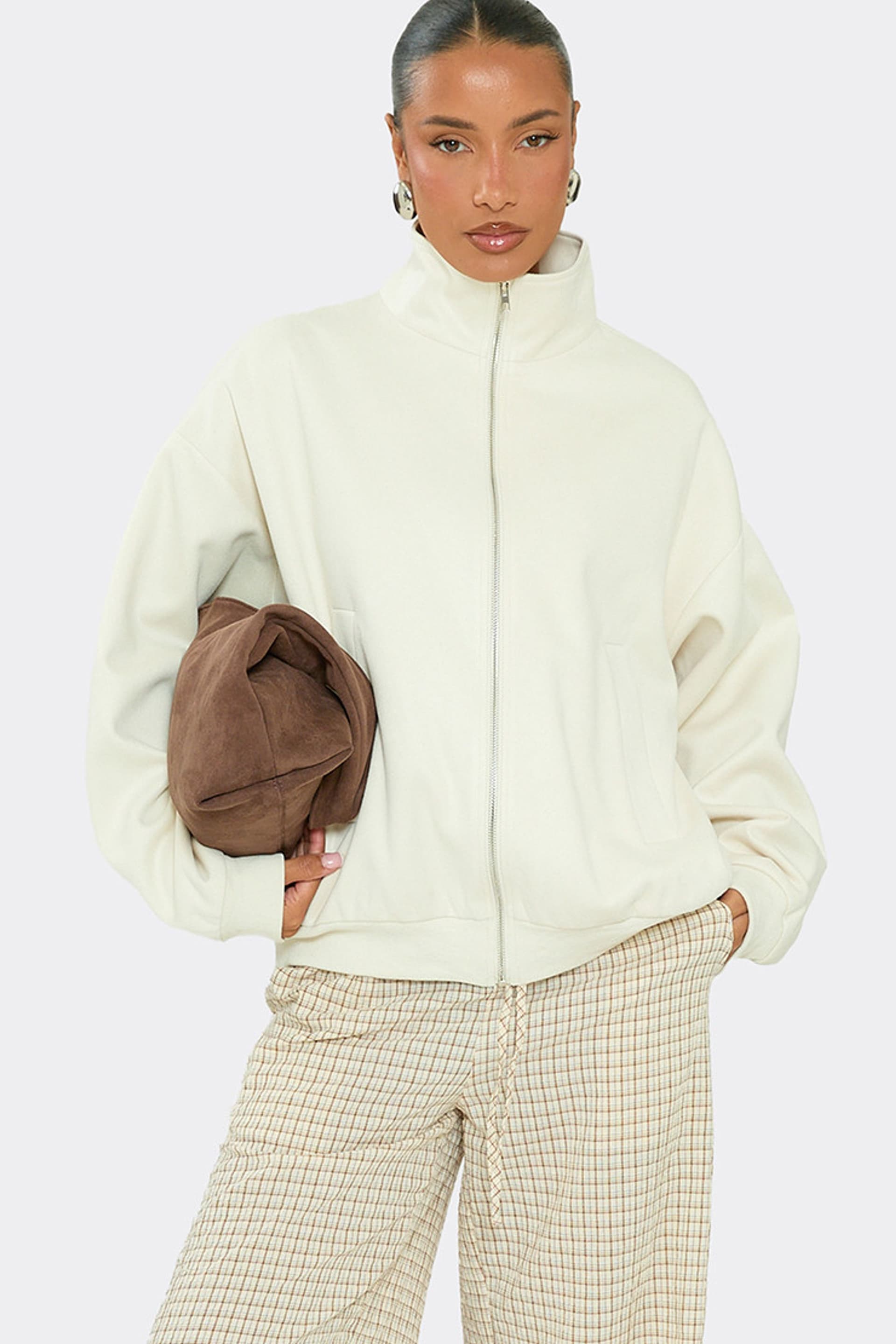 EGO EGO Women's Long Sleeve Zip High Neck Textured Jacket in Lemon