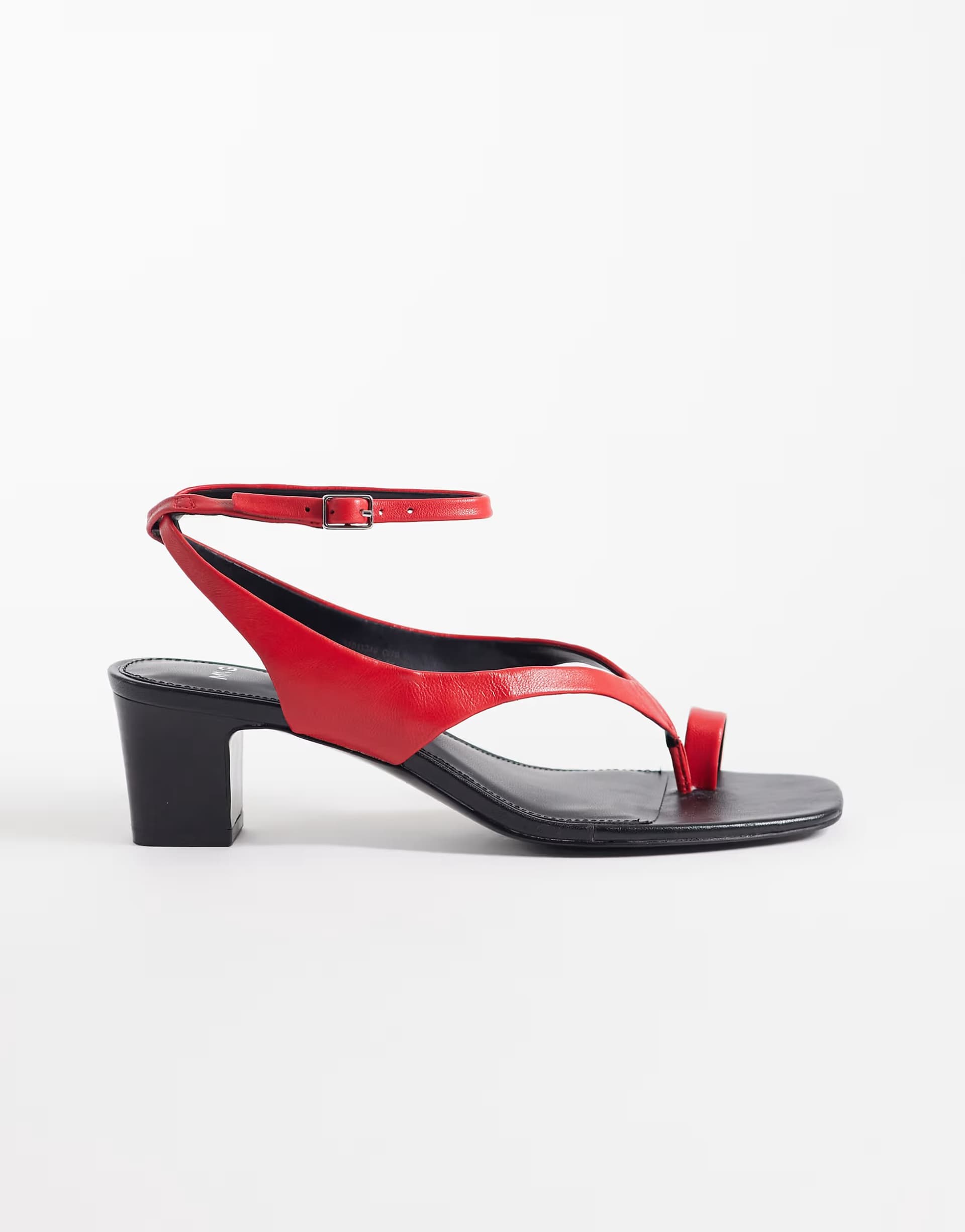 ASOS Mango Red Leather Ankle Tie Block Heeled Sandal