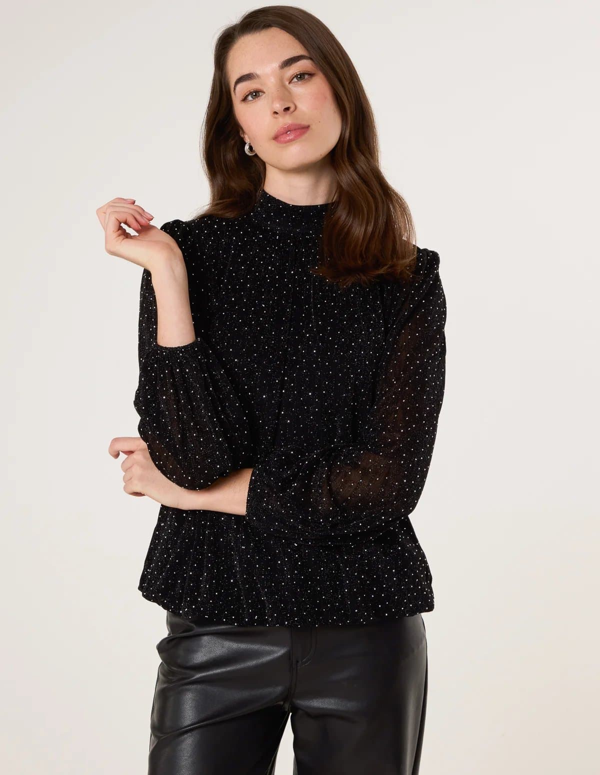 Blue Vanilla Rhinestone Shoulder Pad Puffball Blouse