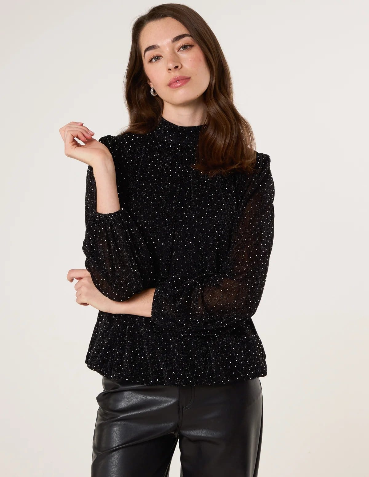 Blue Vanilla Black Rhinestone Shoulder Pad Puffball Blouse