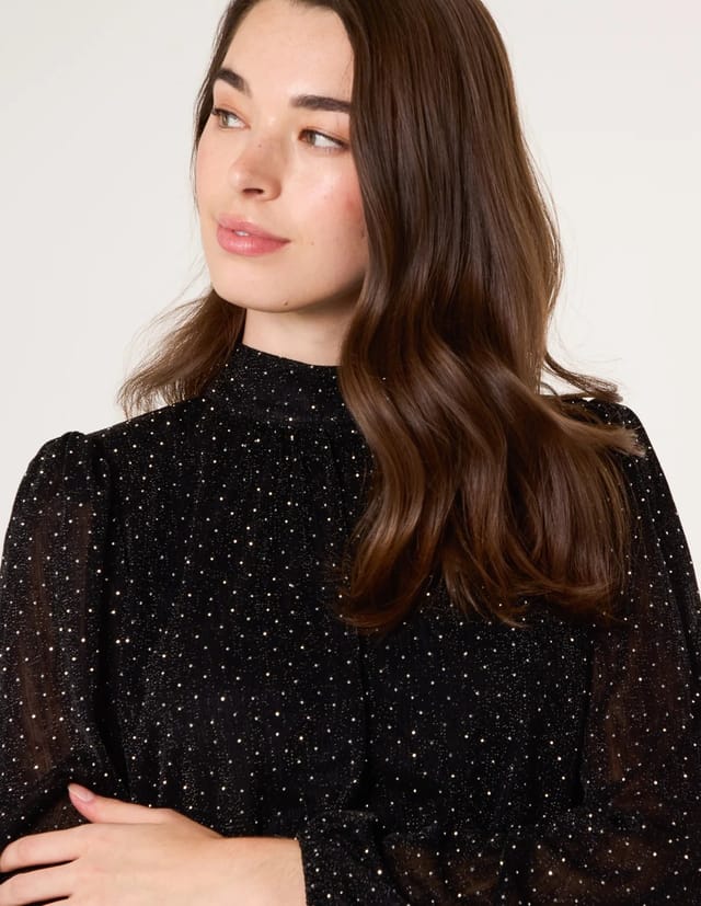 Blue Vanilla Rhinestone Shoulder Pad Puffball Blouse - 3