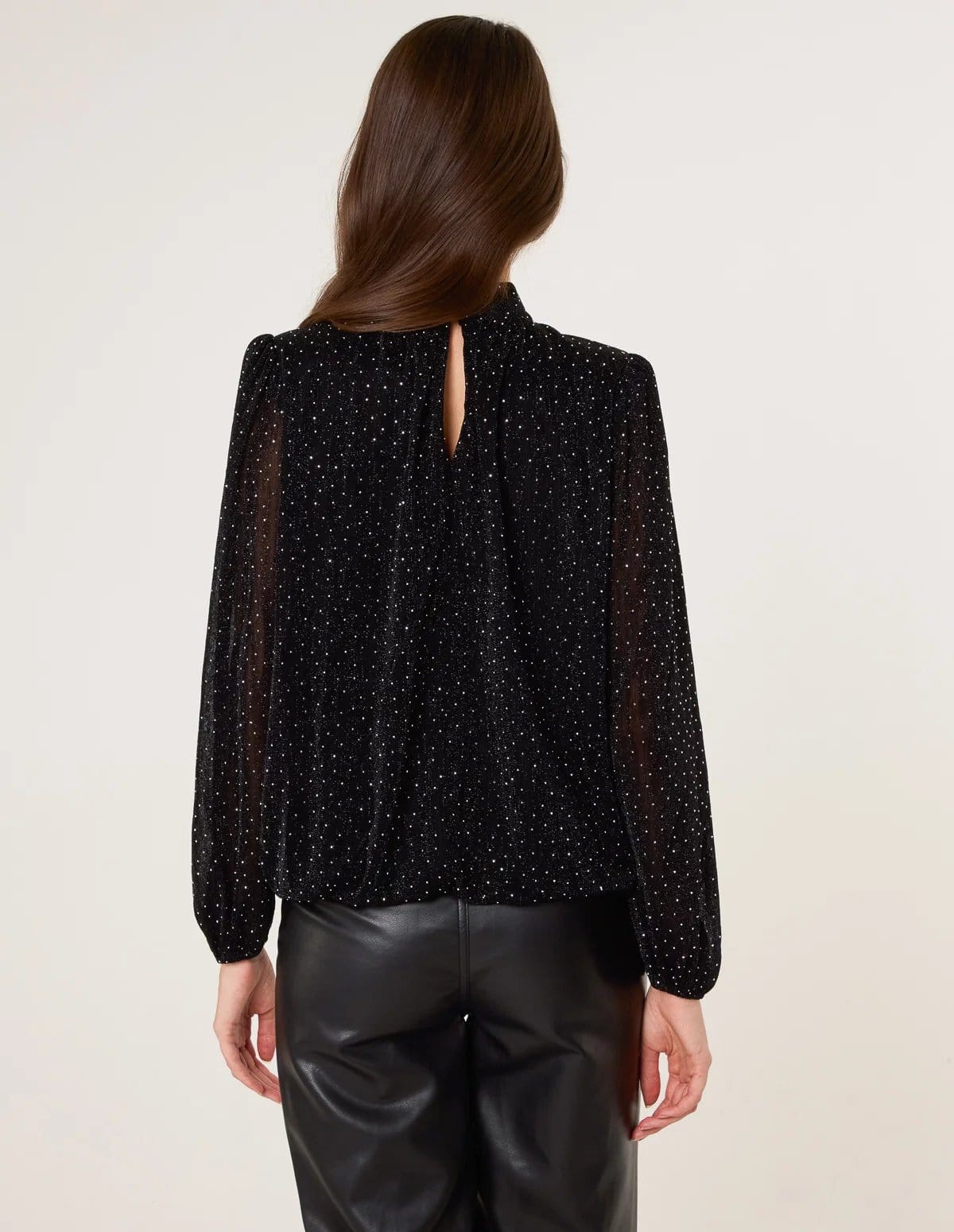 Blue Vanilla Rhinestone Shoulder Pad Puffball Blouse - 4
