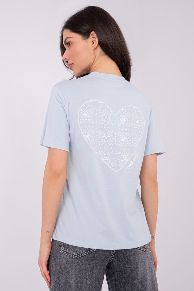 Love Lace Love Lace Women's Cotton Casual T-Shirt with Back Graphic in Blue - 3