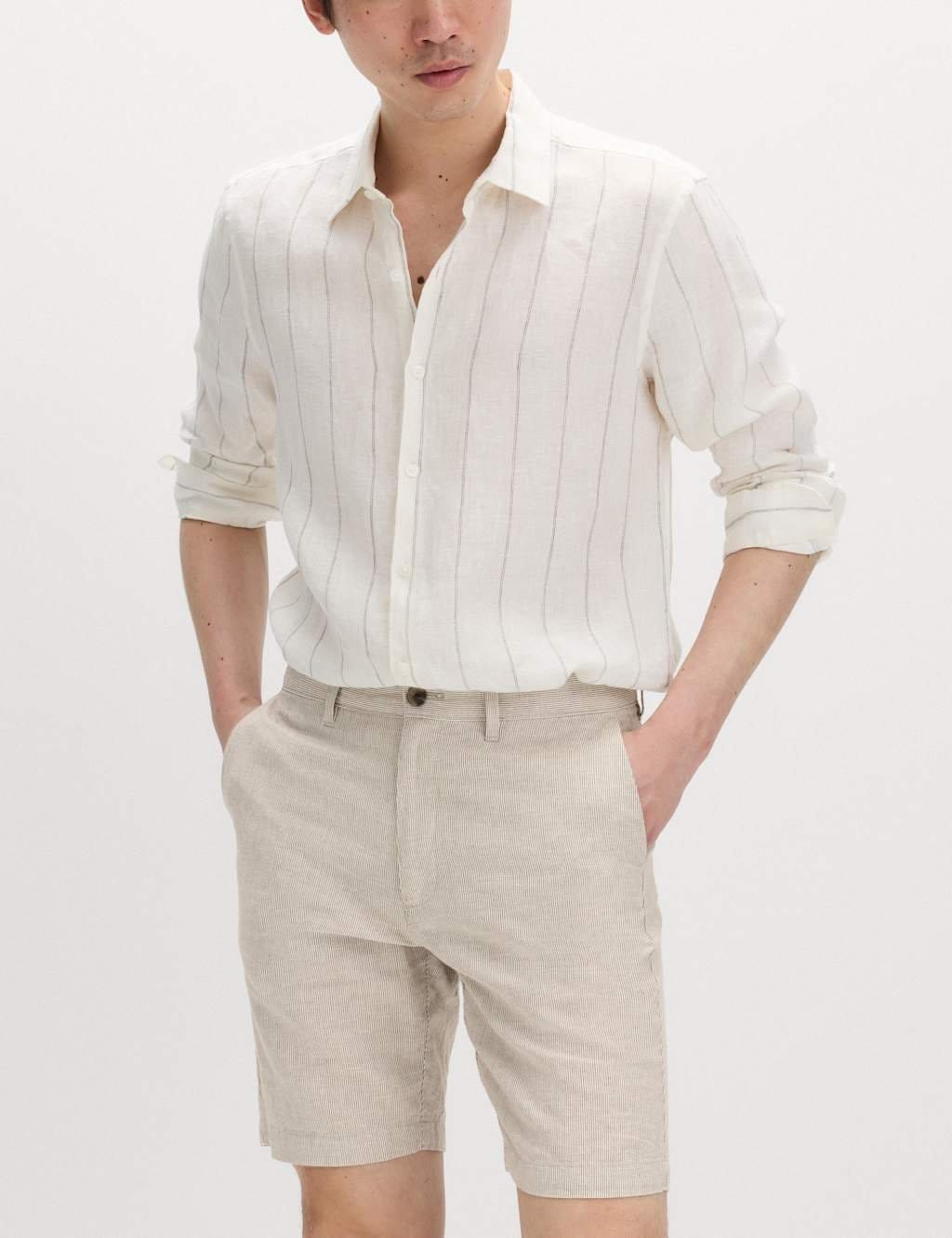 Marks & Spencer M&S Linen Blend Chino Shorts Mocha - 1
