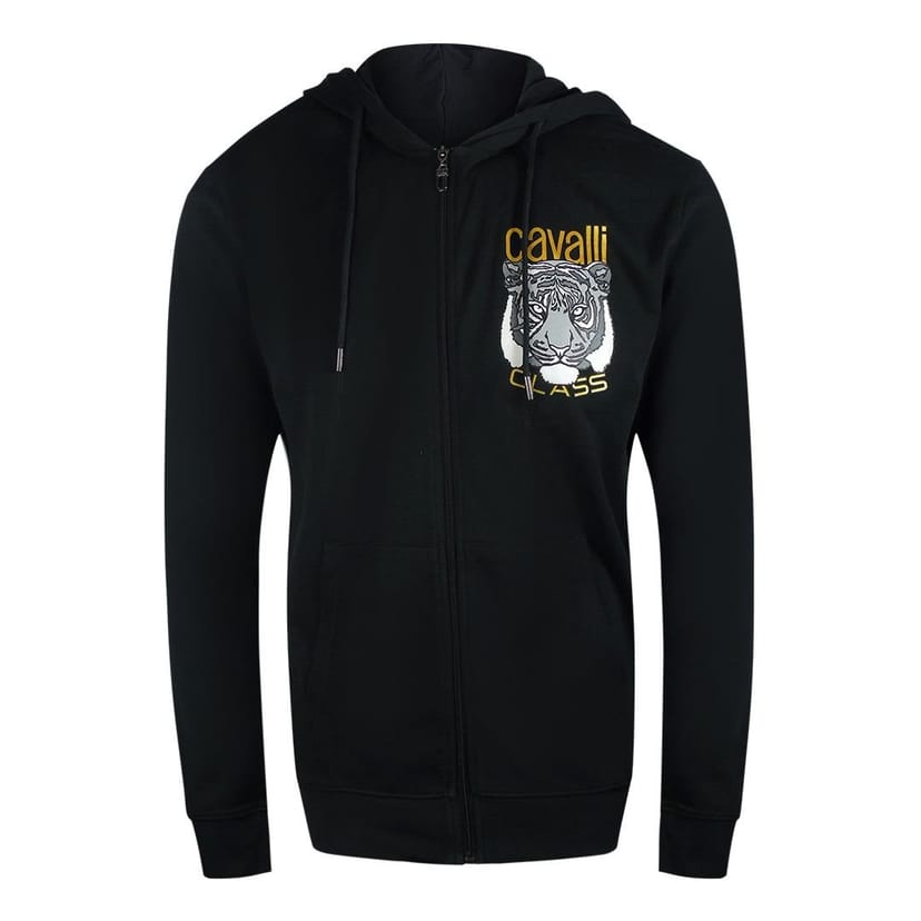 Cavalli Class Cavalli Class Men's Bold Tiger Graphic Logo Black Zip-Up Hoodie - 1