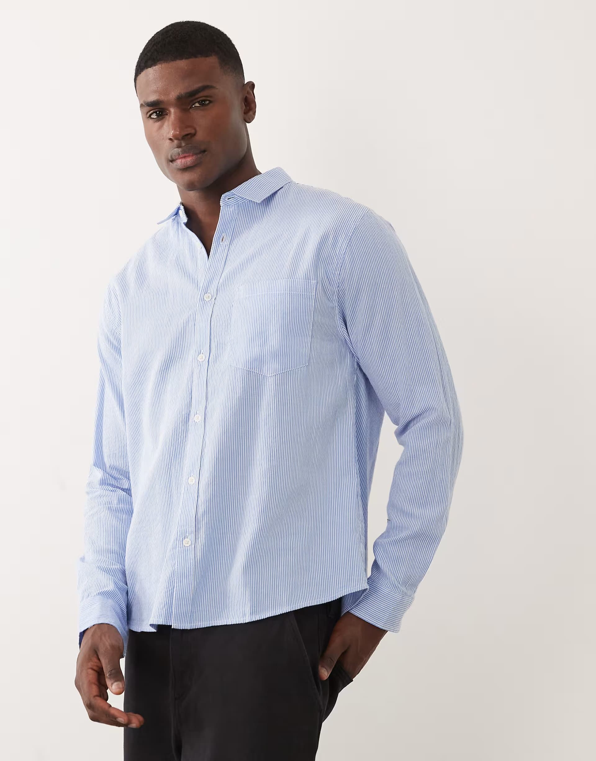 ASOS Cotton On long sleeve shirt in textured blue stripe