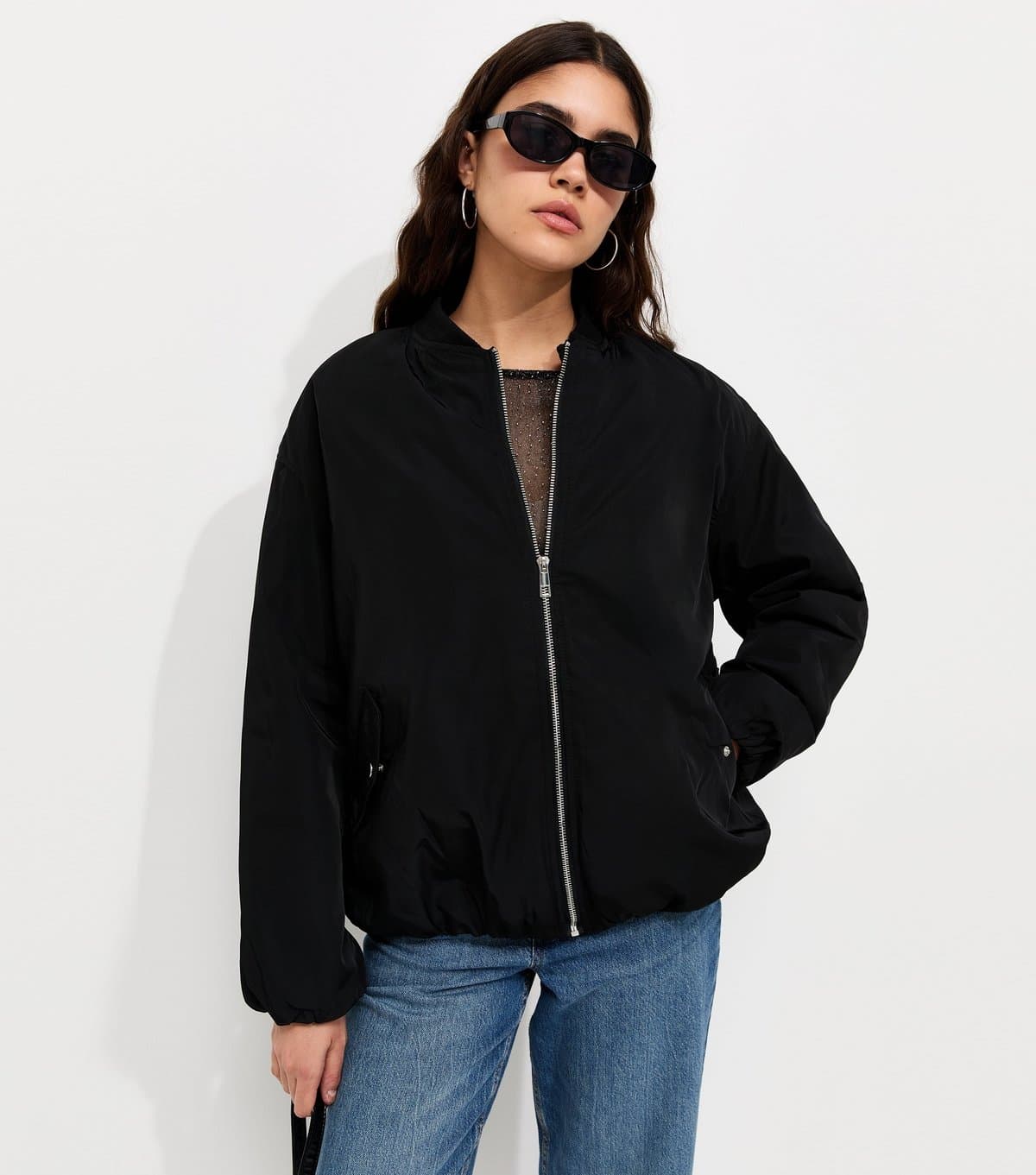 New Look Women's Black Longline Padded Bomber Jacket New Look