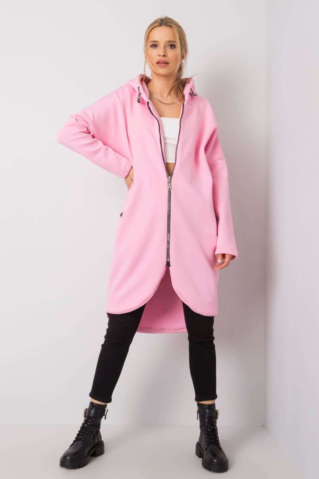 Love Lace Love Lace Women's Extended Cut Zip Front Hooded Sweatshirt in Pink