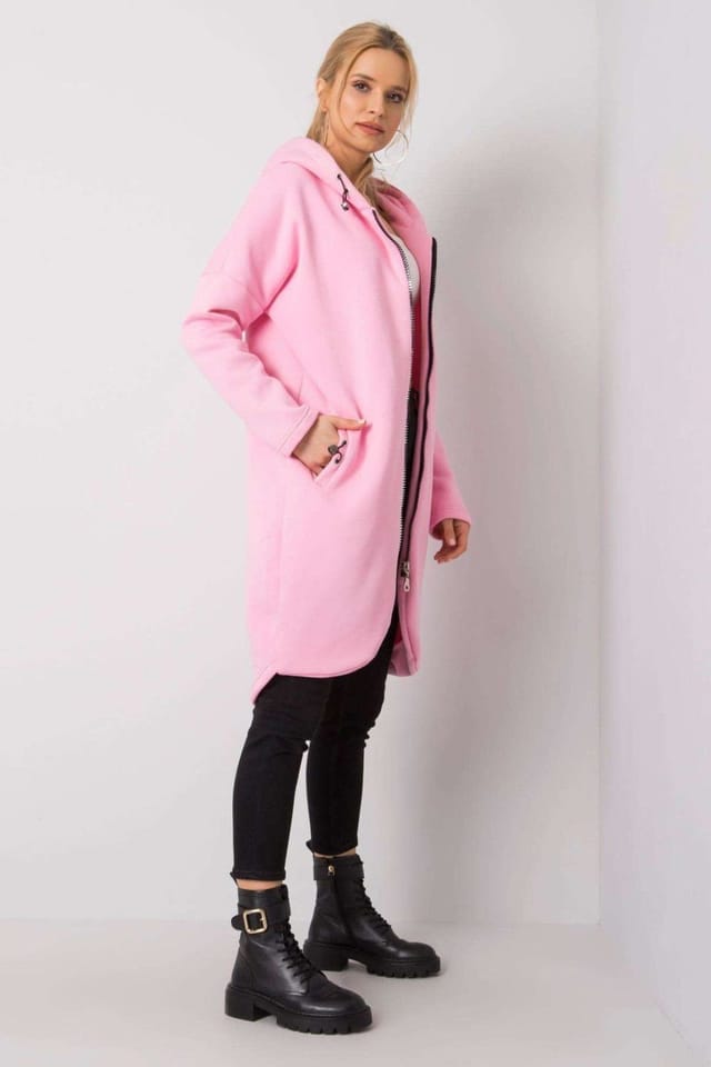 Love Lace Love Lace Women's Extended Cut Zip Front Hooded Sweatshirt in Pink - 2