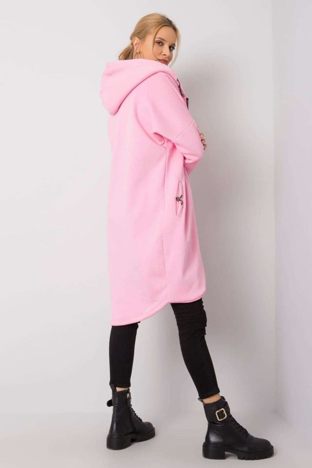 Love Lace Love Lace Women's Extended Cut Zip Front Hooded Sweatshirt in Pink - 3