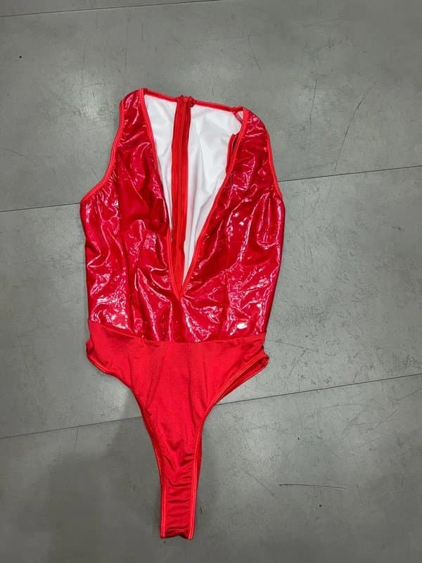 pvc Red PVC zip back thong swimsuit