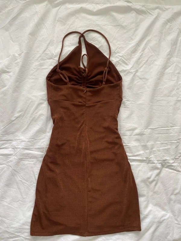 Bershka Brown halter-neck mini dress