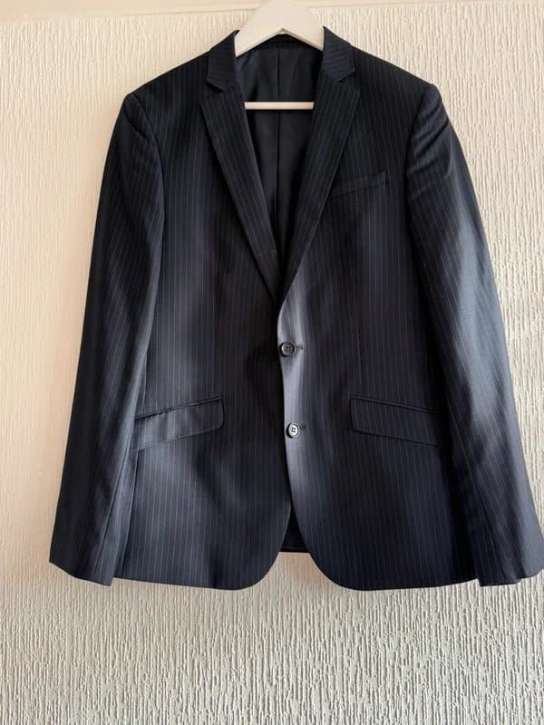 ASOS Navy Blue Pinstripe Men’s Single Breasted Slim Fit Wool Jacket 40 ASOS