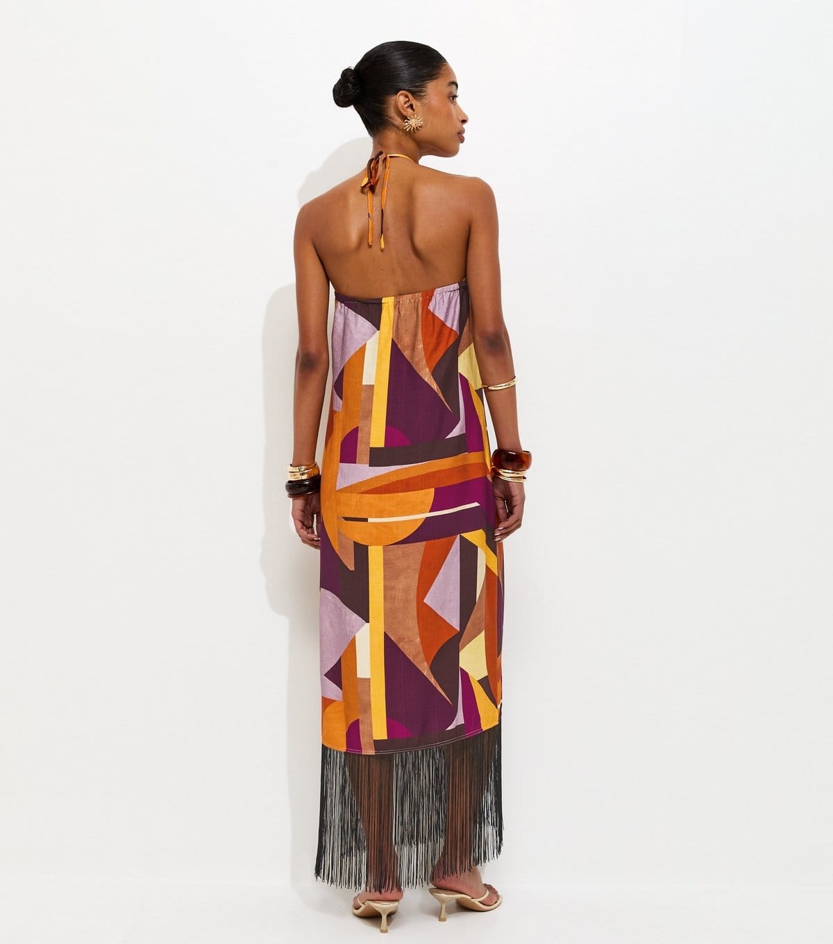 New Look Women's Multicoloured Geometric Print Halter Neck Midi Dress New Look - 4