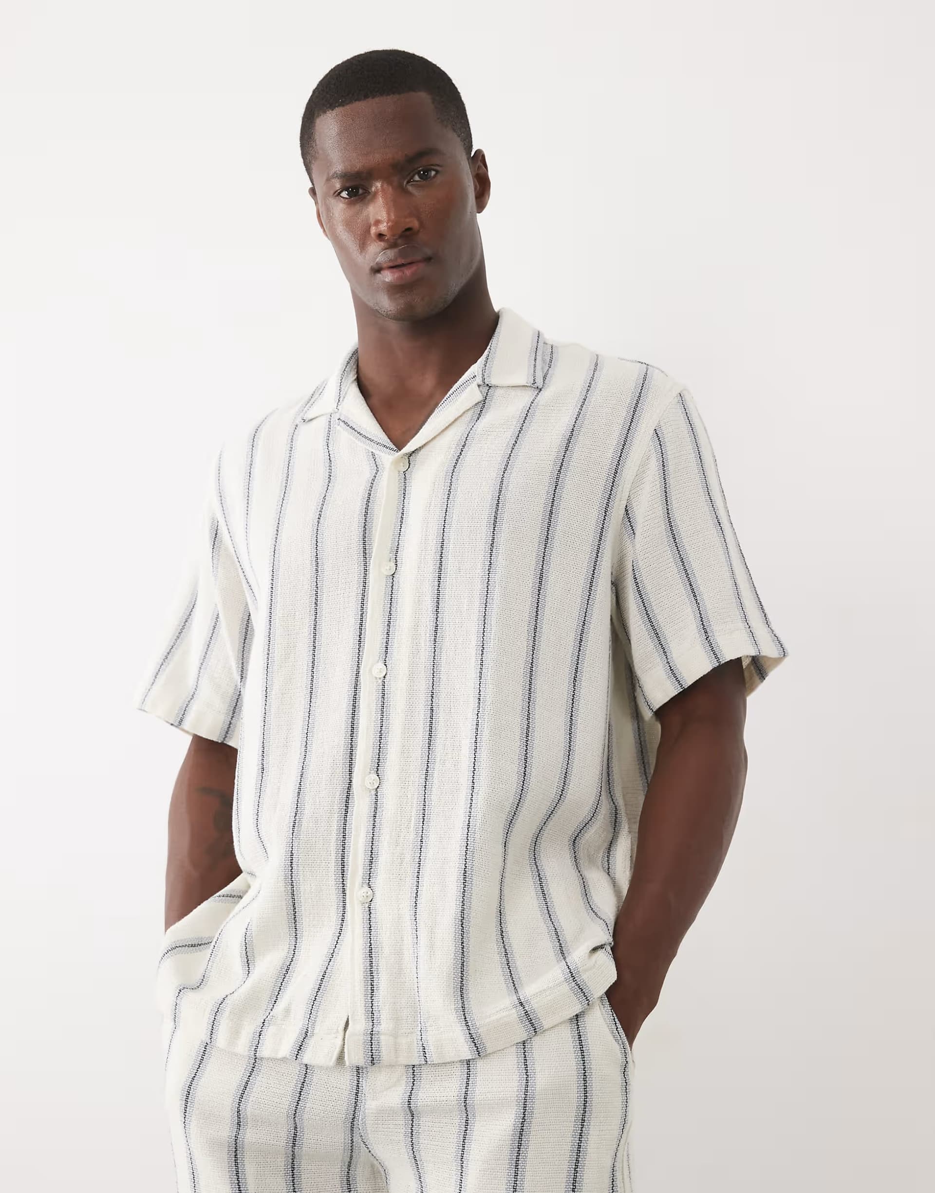 ASOS Selected 100% cotton co-ord textured in blue stripe