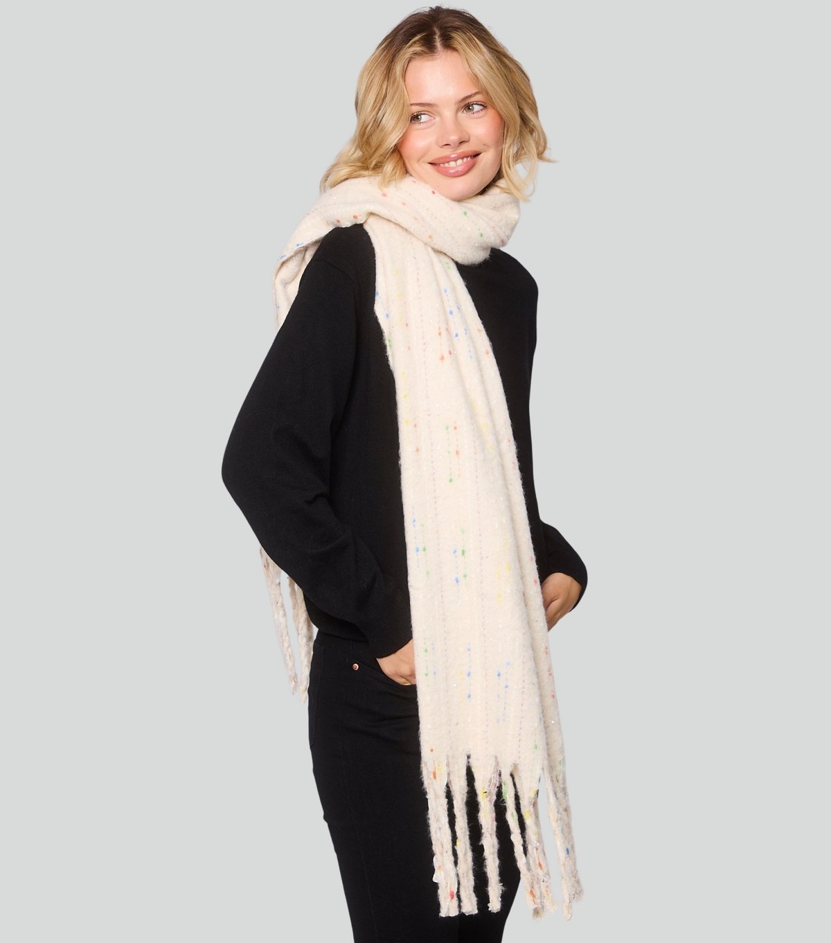 South Beach Cream Woven Thread Detail Scarf South Beach New Look - 3