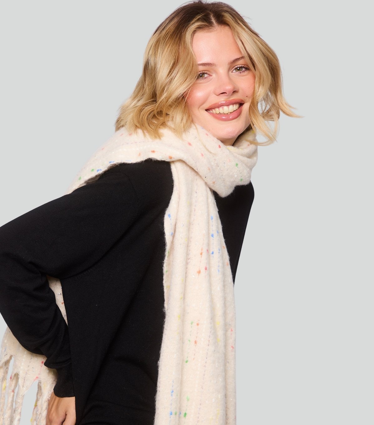 South Beach Cream Woven Thread Detail Scarf South Beach New Look - 4