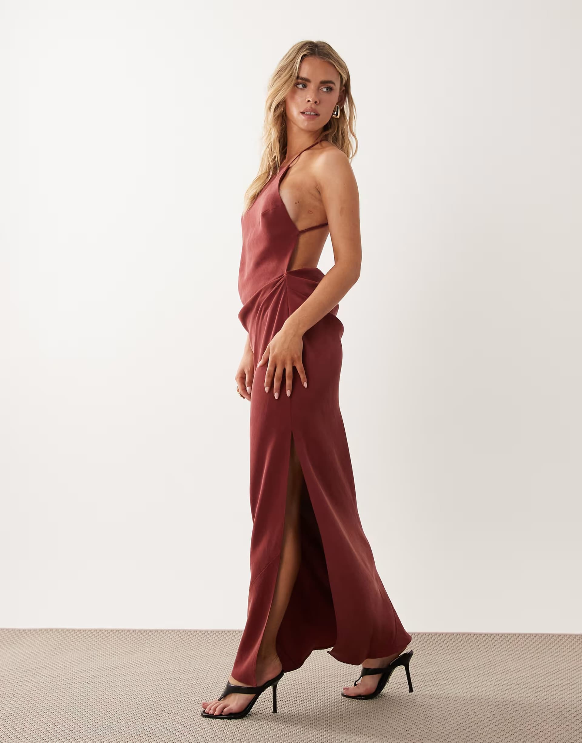 ASOS ASOS DESIGN Petite strappy back maxi dress in brown