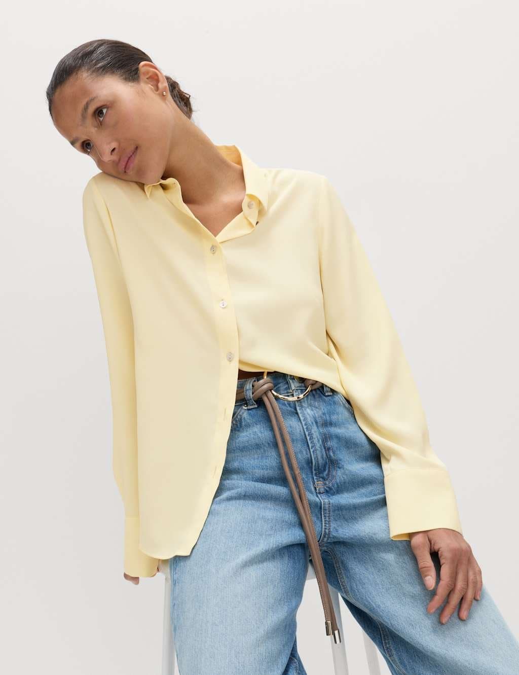 Marks & Spencer M&S Pale Yellow Collared Button Through Shirt