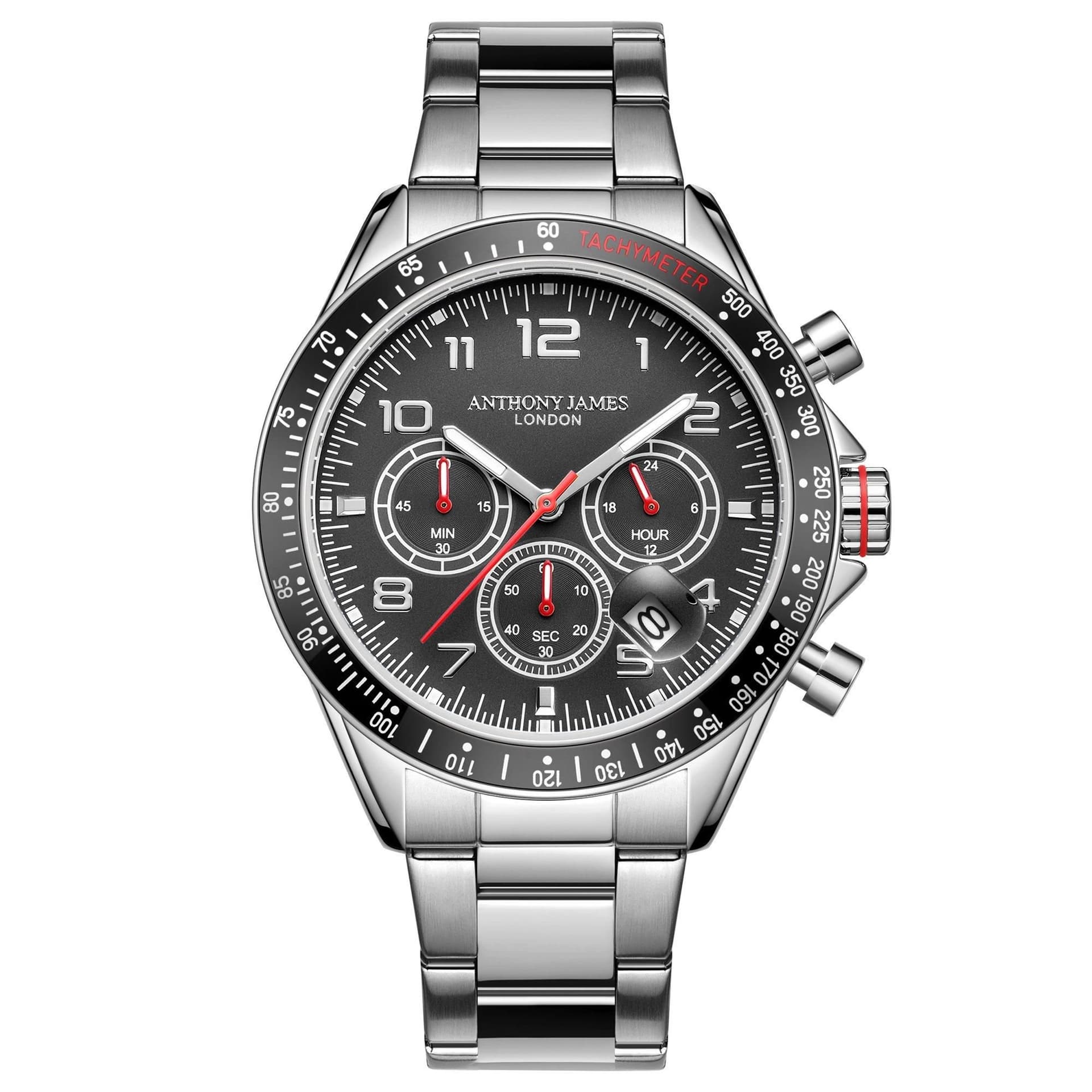 Anthony James Anthony James Men's Hand Assembled Tachymeter Chrono Steel Black Watch