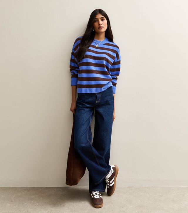 New Look Women's Blue Striped Relaxed Crew Neck Jumper New Look - 2