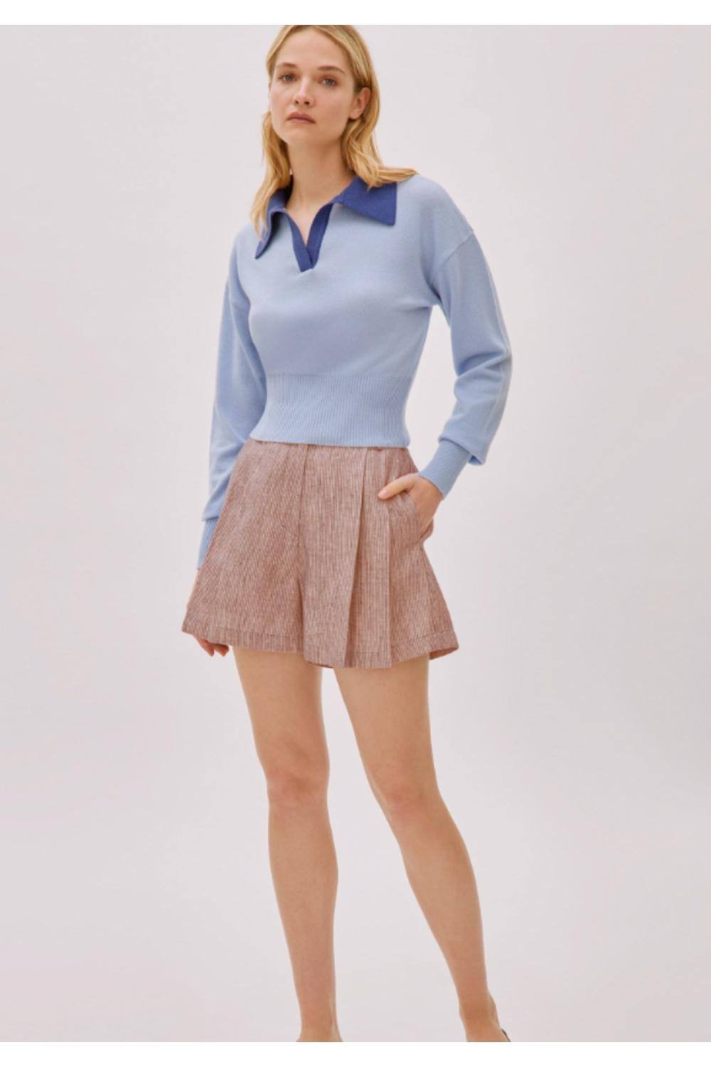 Labeca Labeca Women's Storm Linen-Blend Striped Shorts in Rose - 3