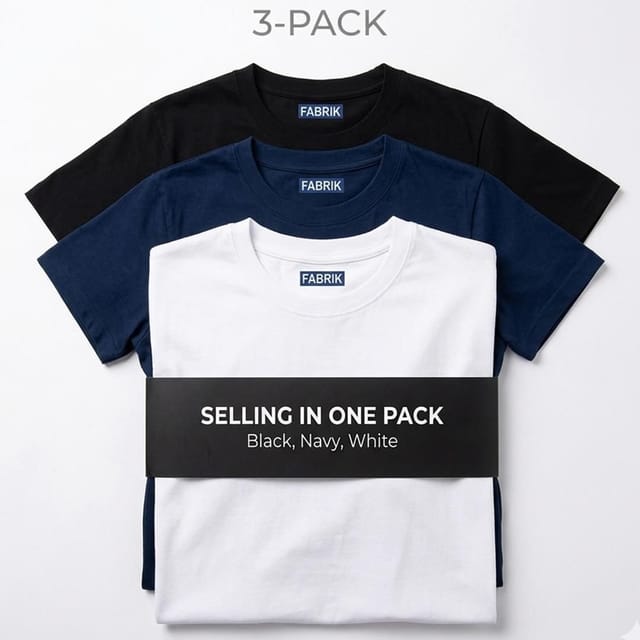 Fabrik Fabrik Men's Pure Cotton Crew Neck Tee Shirt For Men 3 Pack - 2