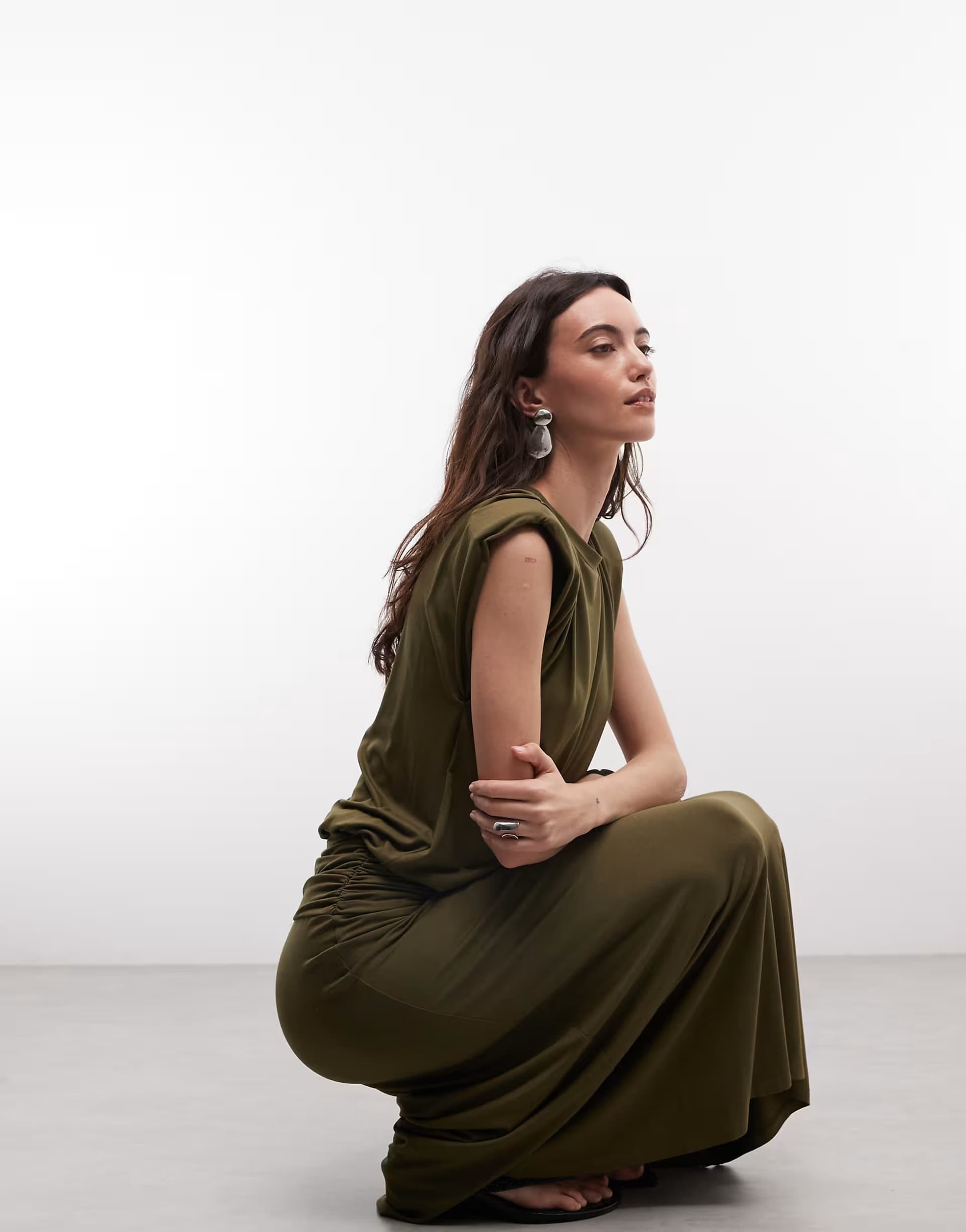 ASOS ASOS DESIGN Ruched waist maxi dress in khaki